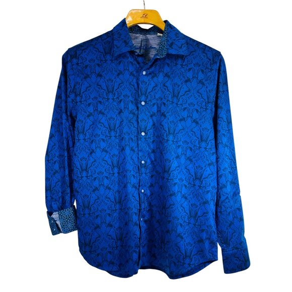 Robert Graham Highland Stretch Mens Jacquard Bright Blue Long-Sleeve Button-Up S - Picture 1 of 13